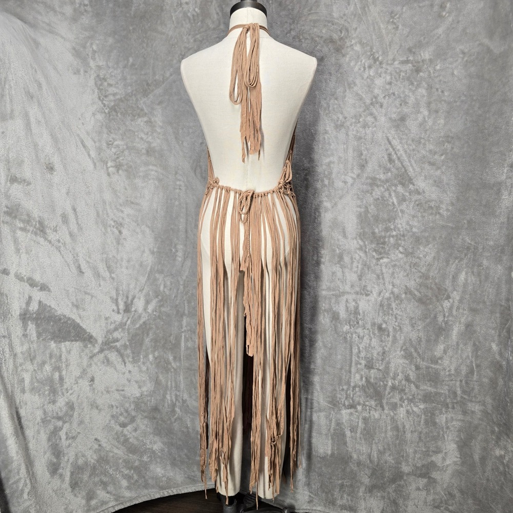 Love Sense Coverup Layer Dress Women S/M Tan Boho Fringe Halter Festival Macrame - Picture 3 of 12